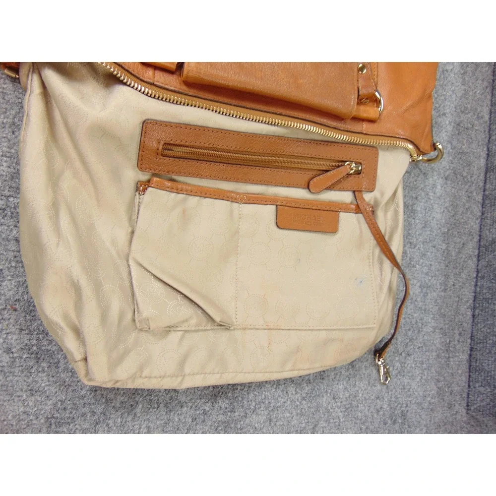 Michael Kors Hamilton Satchel Tan Leather Gold Padlock Luxury Boho Chic Bag